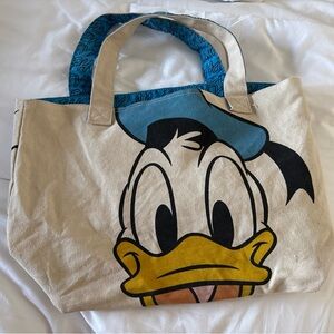 Disney Store Donald Duck Canvas Tote Bag 13"x19" Double Sided Ah Phooey Lining